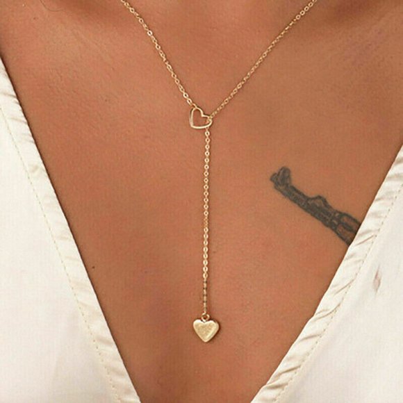Jewelry - Minimalist Dainty Gold Double Heart Lariat Necklace